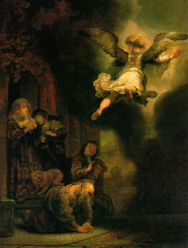 REMBRANDT Harmenszoon van Rijn The Archangel Leaving the Family of Tobias Norge oil painting art
